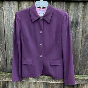 ANN TAYLOR LOFT Plum Purple Rayon Wool Lined Suit Jacket Size 8 M